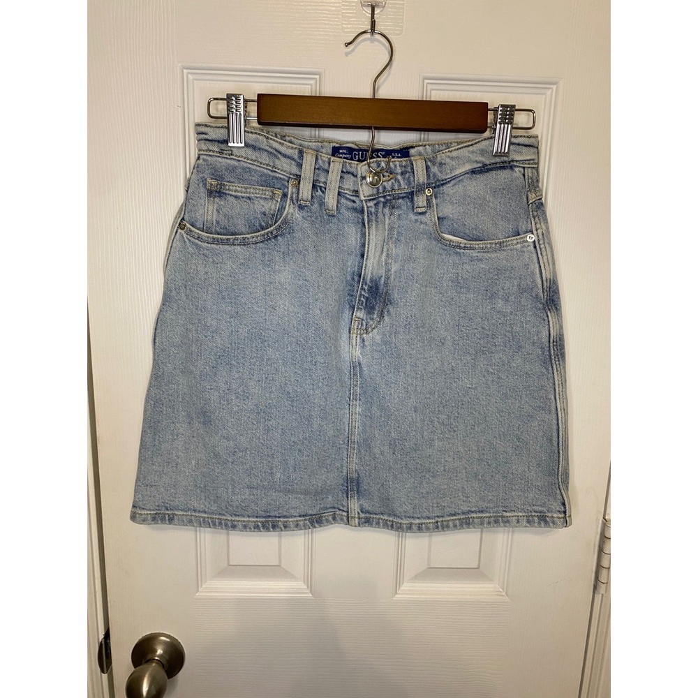 Guess Denim Mini Skirt Size 26 Vintage Light‎ Wash High Waisted Blue Y2K 90s